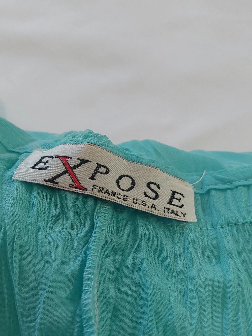 Expose France USA Italy Turquoise Ruffled Women's Blouse .Size XL - Picture 2 of 11